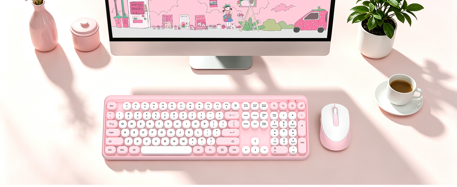 cute keyboard and mouse combo wireless-retro round keys