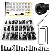 Mywish 900Pcs M3 M4 M5 M6 Metric Screws Assortment, Grade 12.9 Alloy Steel, Hex Socket Head Cap M...
