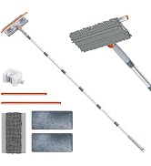 6.4FT Extendable 2-in-1 Window Washing Kit with Long Handle, 180° Rotatable Head & No-Drill Stora...