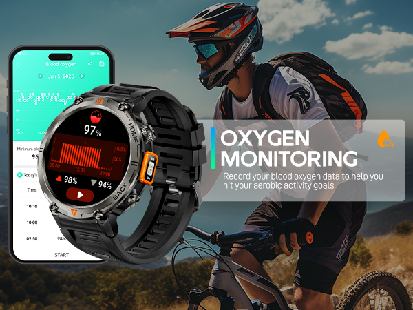 1.45" Rugged Tactical Smartwatch with Compass, Fitness Tracker with HR/SPO2/Sleep Monitor
