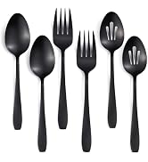 Seeshine 6-Piece Large Black Serving Set, Stainless Steel Utensils for Buffet, Party, Banquet, Co...