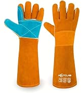 MOUTCLMB 17.7In Cat Gloves, Animal Handling Gloves Bite Proof with Double Leather Pet Grooming fo...