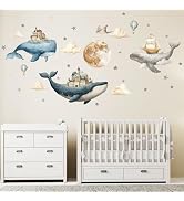 Under The Sea Whales Wall Decal Sticker,Ocean Nursery Wall Sticker,Watercolor Whale, Hot air Ball...