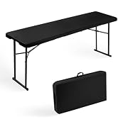 Byliable Folding Table 6FT Narrow Portable Foldable Plastic Heavy Duty Long Table, Fold-in-Half w...