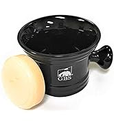 G.B.S Heavy Duty Black Ceramic Shaving Bowl/Mug Strong Pommel Handle -3 Oz All Natural Handle Nat...