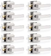 Probrico 10 Pack Satin Nickel Door Levers for Hall and Closet,Passage Function Contractor Pack,Sq...