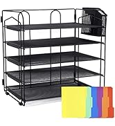 Neudeco Letter Tray Paper Organizer for Desk, 5 Tier Mesh Desk File Organizer with Drawer and Pen...