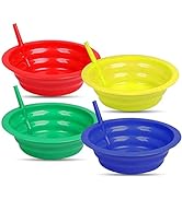 Green Direct Sippy Bowl 22 Ounce Plastic Cereal Bowl with Built in Straw for Kids Assorted Colors...