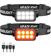 Rechargeable Headlamp Flashlight, 8 LED 2500 Lumen Bright Headlight with White Red Light & Motion...