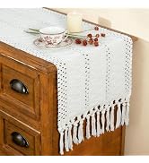 Fexia Table Runner with Tassels Boho Macrame 72 Inches Long Cream Rustic Table Runner for Home Fa...