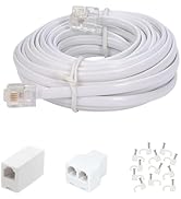 Long Telephone Extension Cord 20FT, White, Phone Cable Line Wire with Standard RJ11 Plug, 1 Phone...