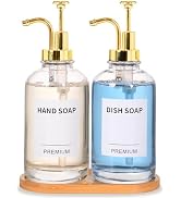 Dish Soap Dispenser for Kitchen, Hand Glass Soap Dispenser Set with Pump, Tray, Funnel for Bathro...