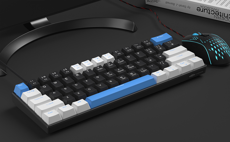 portable 60% mechanical linear red switch gaming keyboard with blue backlit