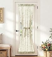 jinchan Floral French Door Curtain Panel Farmhouse Decor Light Filtering Linen with Tie Up Bow fo...