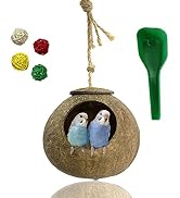 kathson Natural Coconut Shell Bird Nest,Hanging Coco Birds House,Parrots Hide Hut Habitats Decor,...