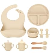 JELLDJK Silicone Baby Feeding Set 9 Pcs, Spill-Proof Suction Plate, Bowl, Bib, Silicone spoon&for...