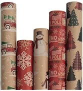 JAM Paper Assorted Gift Wrap - Christmas Kraft Wrapping Paper - 125 Sq Ft Total - Kids Kraft Chri...