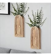 2 Pack Wooden Wall Vase Set, Boho Hanging Planter for Indoor Plants & Flowers, Natural Wood Wall-...
