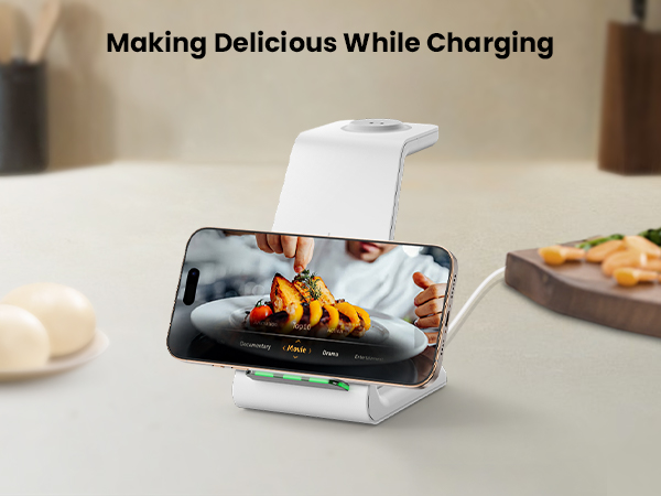 GEEKERA 3 in 1 Wireless Charging Station for Apple Fast Wireless Charger Stand Dock for iPhone