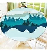 Moosfor Printed Spandex Round Tablecloth Fitted Table Cloth for 45-56 Table | Circle Patterned El...