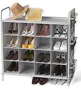 Simple Houseware 4-Tier 16 Cube Shoe Cubby Rack Organizer, Gray