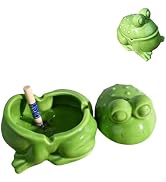 Frog Ashtray with Lid Ceramic Windproof Cigarette Ashtrays for Indoor or Outdoor Use Cute Key Hol...