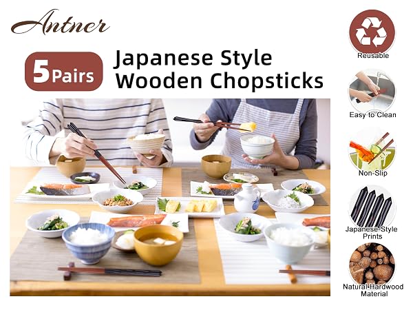 Hardwood Chopsticks Reusable Japanese Style Natural Wood Chop Stick