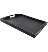 DILLMAN Serving Tray Large Black Wood Rectangle Food Tray Butler Tray Breakfast Tray with Handles...