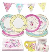 Talking Tables 50pcs Floral Tea Party Decorations - Disposable Paper Plates, Teacups, Napkins & B...