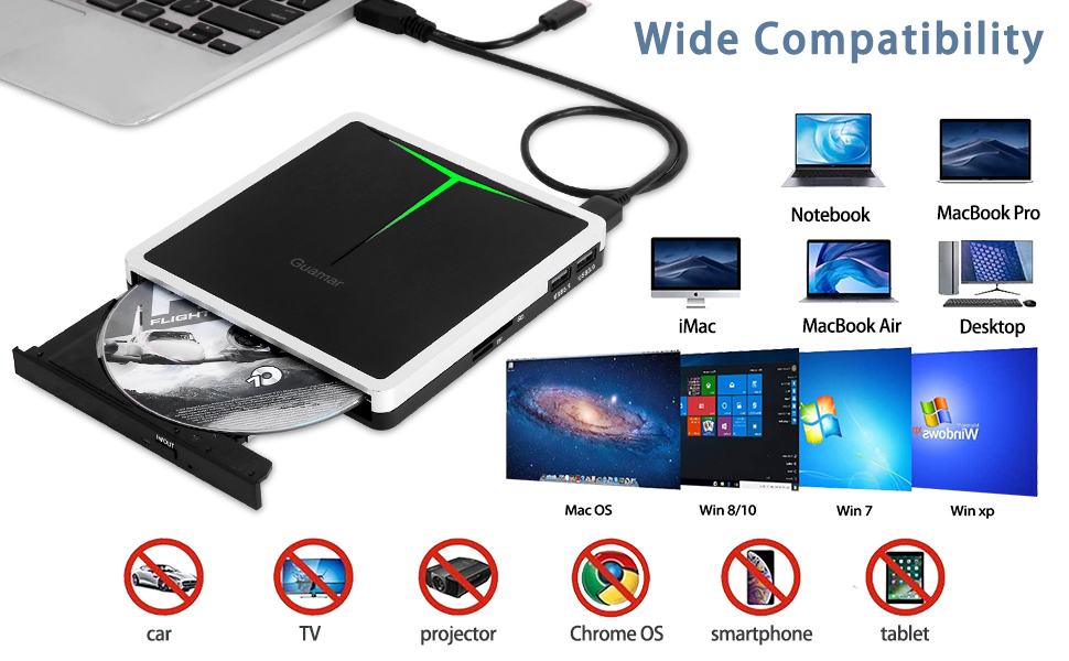 external cd/dvd burner drive laptop usb c optical disk drive reader player mac pc windows 10 desktop