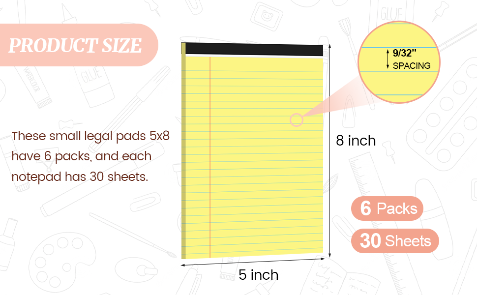 Utron 6 PCS Small Legal Pads 5x8, Narrow Ruled Small Note Pads 5x8