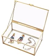AMGSH Small 5.7" Golden Vintage Glass Keepsake Box | Jwelry Lidded Box Decorative Glass Boxes for...