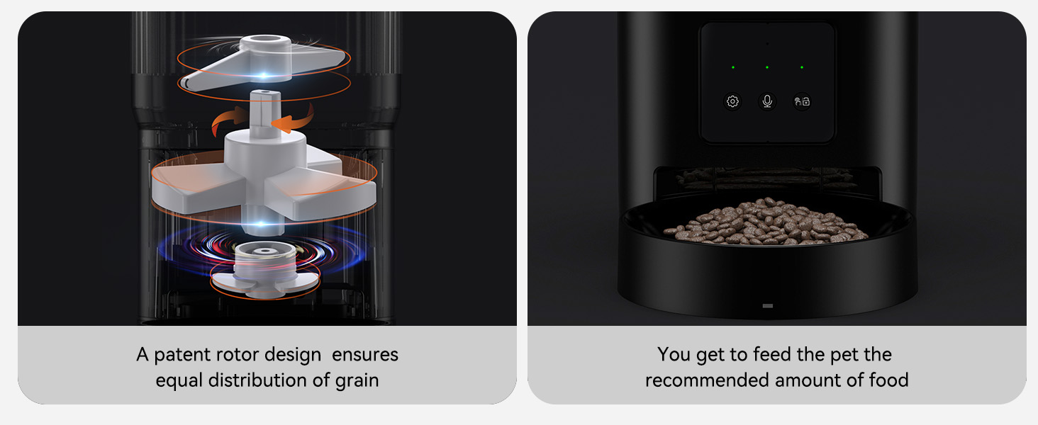 Pet feeder with anti-clog design to support smooth dry food dispensing