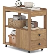 Giantex Rolling Side Table with Storage, Modern 2-Drawer Side Table with Wheels & Open Shelves, S...