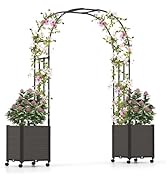 Giantex 79" Garden Arch with Trellis & 2 Planters, Tall Metal Arbor for Climbing Plants, Vines, F...