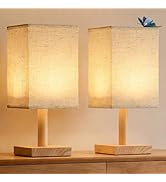 Oizuon Small Table Lamp Set of 2, Round Tall Bedside Lamps 2700K Warm LED, USB Nightstand Lamps w...