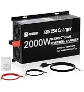 DC HOUSE 2000W Pure Sine Wave Inverter + 48V 25A Lithium Battery Charger, 3 AC Outlets, 48V DC to...