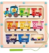 QimuMku Montessori Busy Board for Toddlers 2-4 Magnetic Color & Number Maze Wooden Fruit Train Ma...