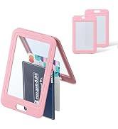 Uniclife ID Badge Holder with Double-Sided Windows Vertical Hard Plastic Case Pink Card Protector...