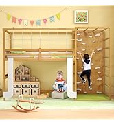 Giantex Twin Bunk Bed with Jungle Gym, 4-in-1 Wooden Loft Bed with Climbing Ladder, Rock Wall & M...