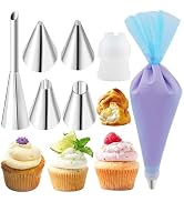 FANTEXY 7-Pieces Piping Tips and Bag Set, Cake Decorating Kit with a Reusable Pastry Bag, 5 Pipin...