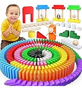 Large Dominoes for Kids, Wooden Dominos Set Include 200 PCS Colorful Domino Blocks, 11 Add-on Tri...