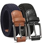 CHAOREN Stretch Belt Men 2 Pack - 1 3/8" Braided Golf Belts For Men - Casual Elastic For Pants an...