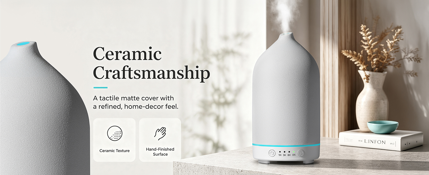 Gooamp 200ML Ceramic Essential Oil Diffuser for Home