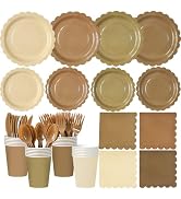 BCCSNNM 168 Pcs Brown Plates and Napkins Party Supplies Serve 24 | Disposable Gradient Brown Pape...