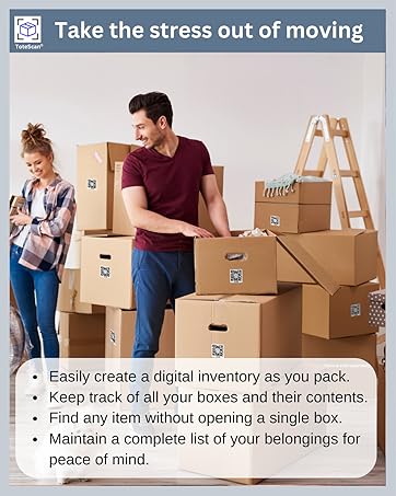 ToteScan QR labels smart QR inventory system box organization storage moving organizing tote