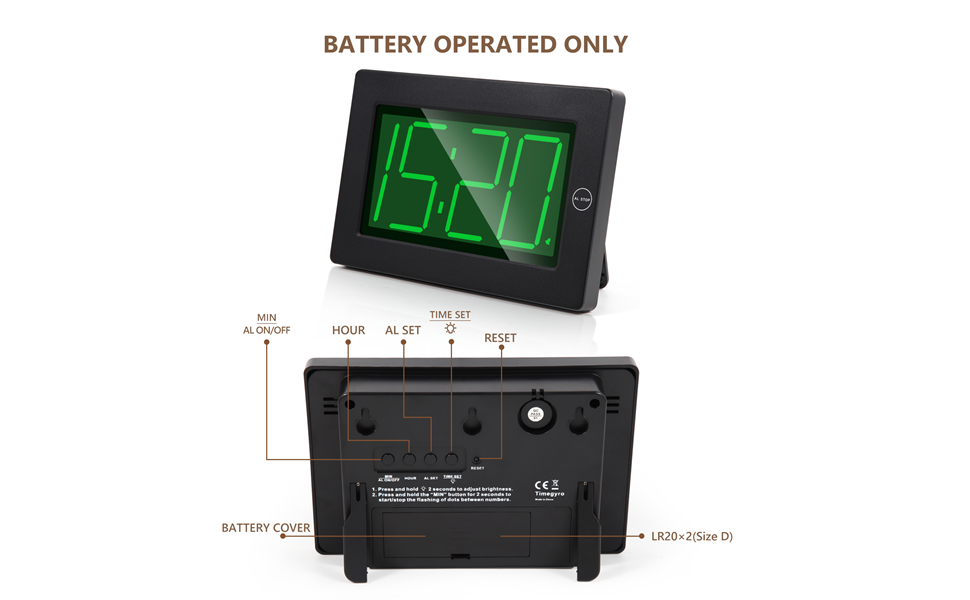 Battery operated only alarm clock