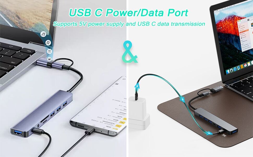 USB C Hub USB Hub 3.0, Multiport USB A & C Adapter