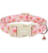Astdogio Pink Dog Collar with Watermelon for Summer,Adjustable Cotton Puppy Collars for Small Med...