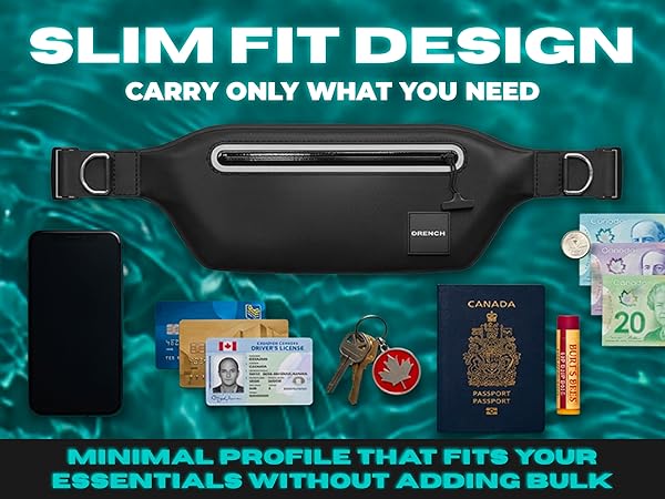 slim waterproof waist pouch carrying phone passport cash keys for beach travel and swimming